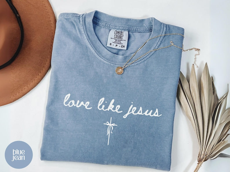 Love Like Jesus Christian Merch Shirt, Coquette Faith Apparel, Comfort
Colors Crewneck, Religious Trendy Oversized Christian Beach Tshirt