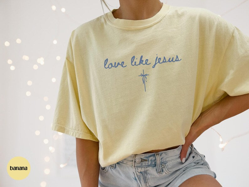 Love Like Jesus Christian Merch Shirt, Coquette Faith Apparel, Comfort
Colors Crewneck, Religious Trendy Oversized Christian Beach Tshirt