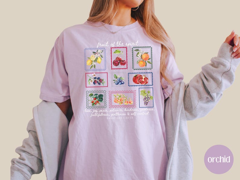 Fruit of the Spirit Christian Tshirt, Postage Stamp Bible Verse Shirt,
Aesthetic Summer Tee, Trendy Farmer's Market Jesus Faith Apparel