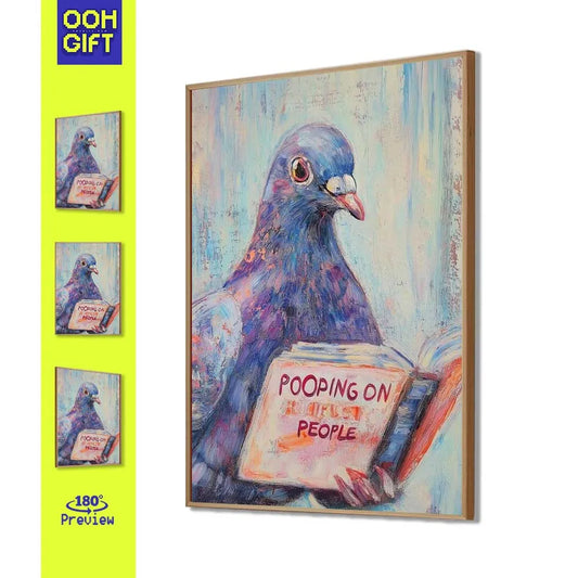 Funny Pigeon Poster | Bird Reading Book | Humorous Bathroom Decor - Ooh-Gift