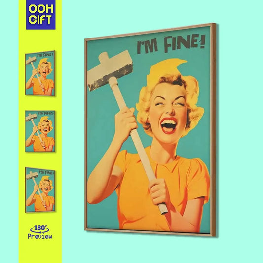 Funny Retro Print | Maximalist 50s 60s Style Poster | I'm Fine Kitchen Wall Art - Ooh-Gift