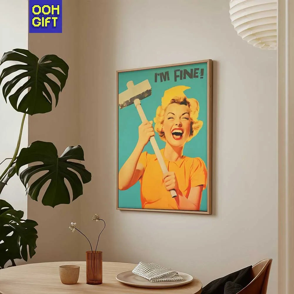 Funny Retro Print | Maximalist 50s 60s Style Poster | I'm Fine Kitchen Wall Art - Ooh-Gift