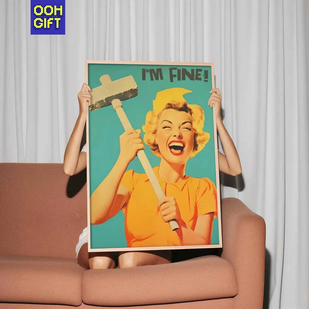 Funny Retro Print | Maximalist 50s 60s Style Poster | I'm Fine Kitchen Wall Art - Ooh-Gift