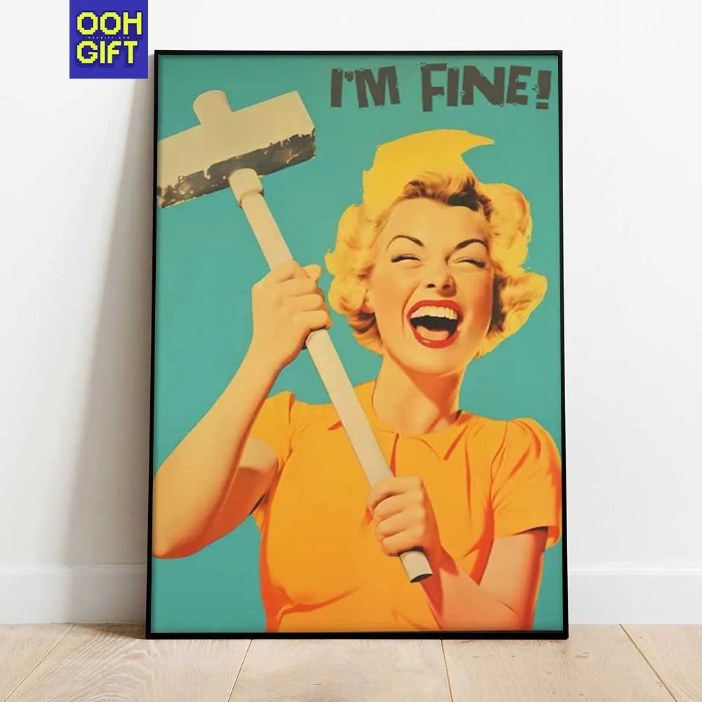 Funny Retro Print | Maximalist 50s 60s Style Poster | I'm Fine Kitchen Wall Art - Ooh-Gift