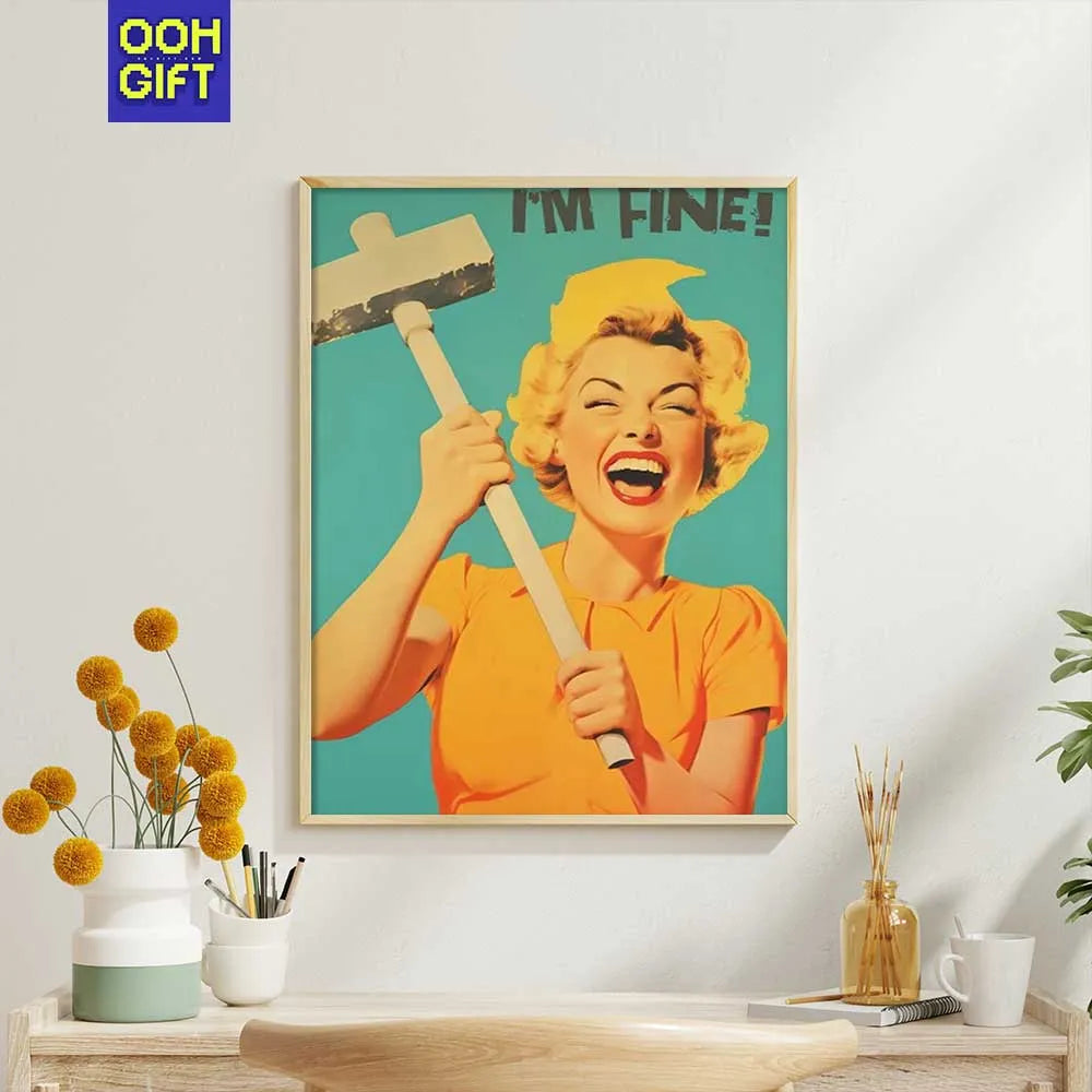 Funny Retro Print | Maximalist 50s 60s Style Poster | I'm Fine Kitchen Wall Art - Ooh-Gift