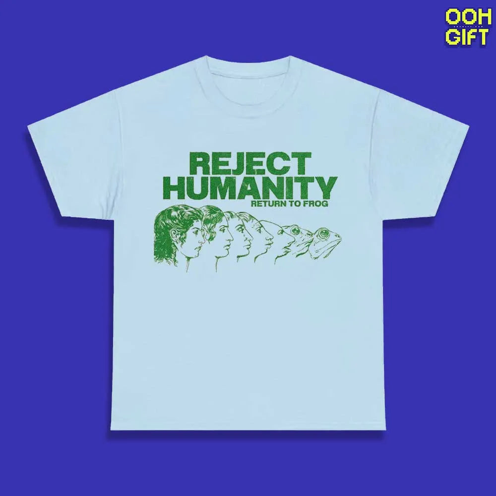 Funny Sarcastic T-Shirts  Reject Humanity Frog Graphic Tee  Humorous Sarcastic Shirt