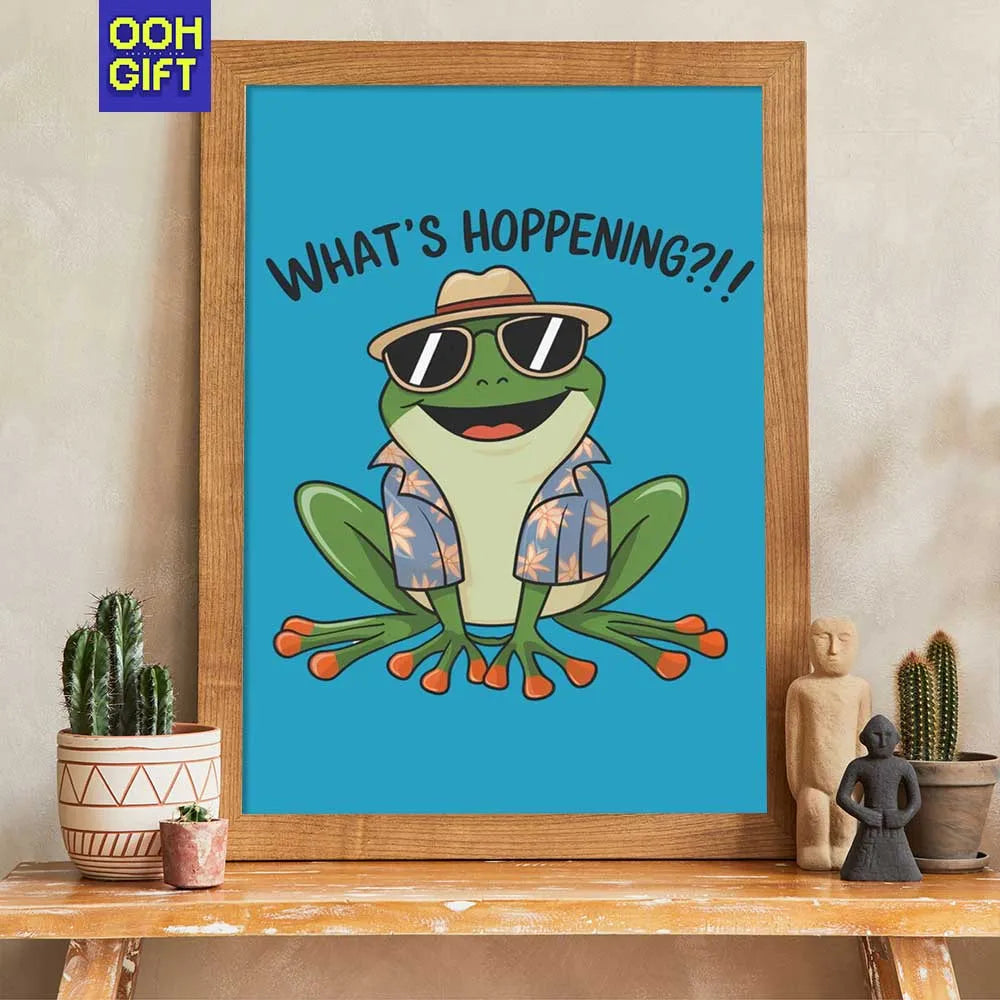 Funny Sarcastic Frog Poster | Humorous Sarcastic "What's Hoppening" Pun Design - Ooh-Gift