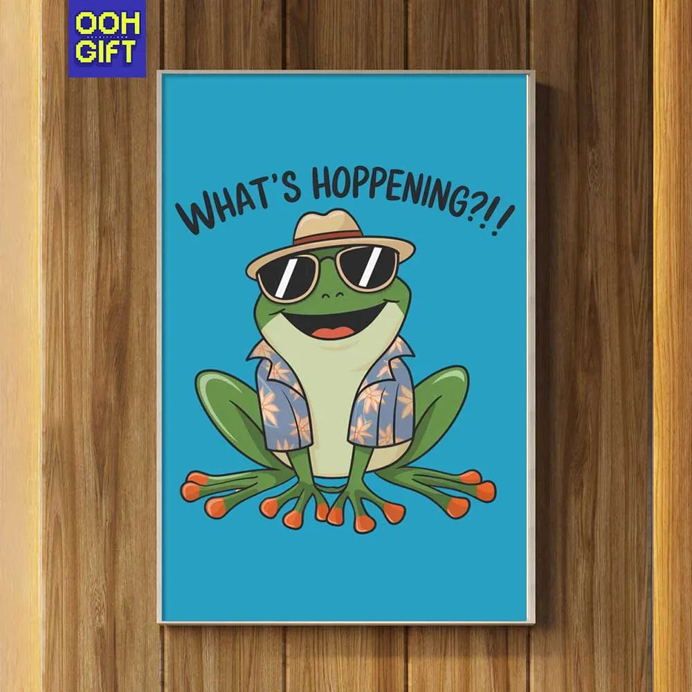 Funny Sarcastic Frog Poster | Humorous Sarcastic "What's Hoppening" Pun Design - Ooh-Gift