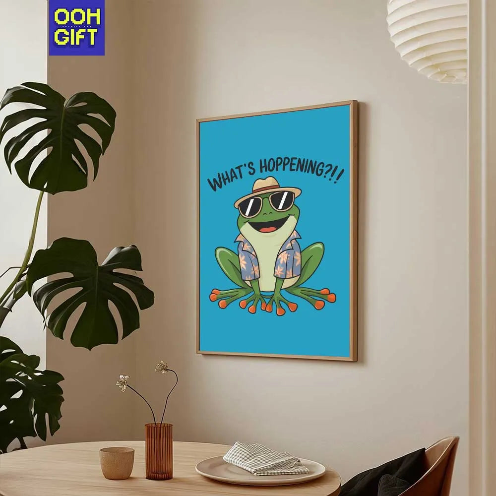 Funny Sarcastic Frog Poster | Humorous Sarcastic "What's Hoppening" Pun Design - Ooh-Gift