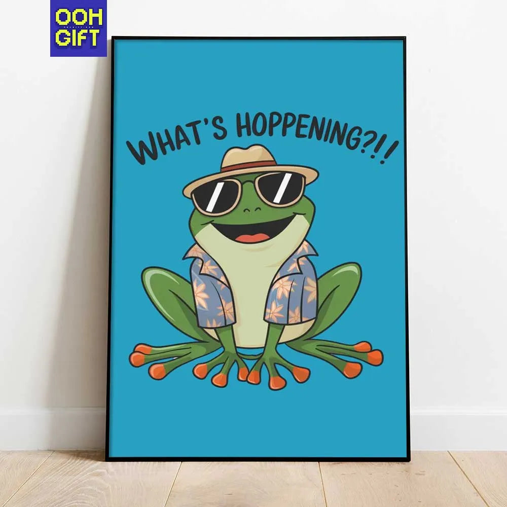 Funny Sarcastic Frog Poster | Humorous Sarcastic "What's Hoppening" Pun Design - Ooh-Gift