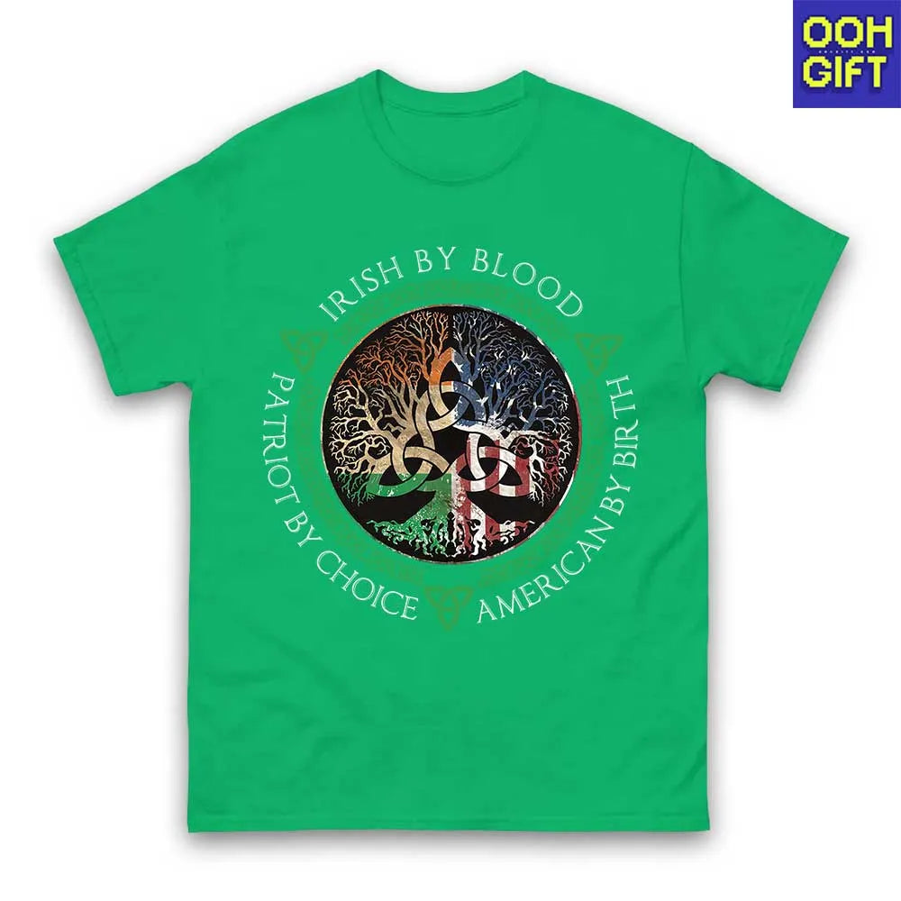 Irish by Blood, American by Birth T-Shirt – Celtic Heritage & Patriot Pride Tee for St. Patrick’s Day - Ooh-Gift