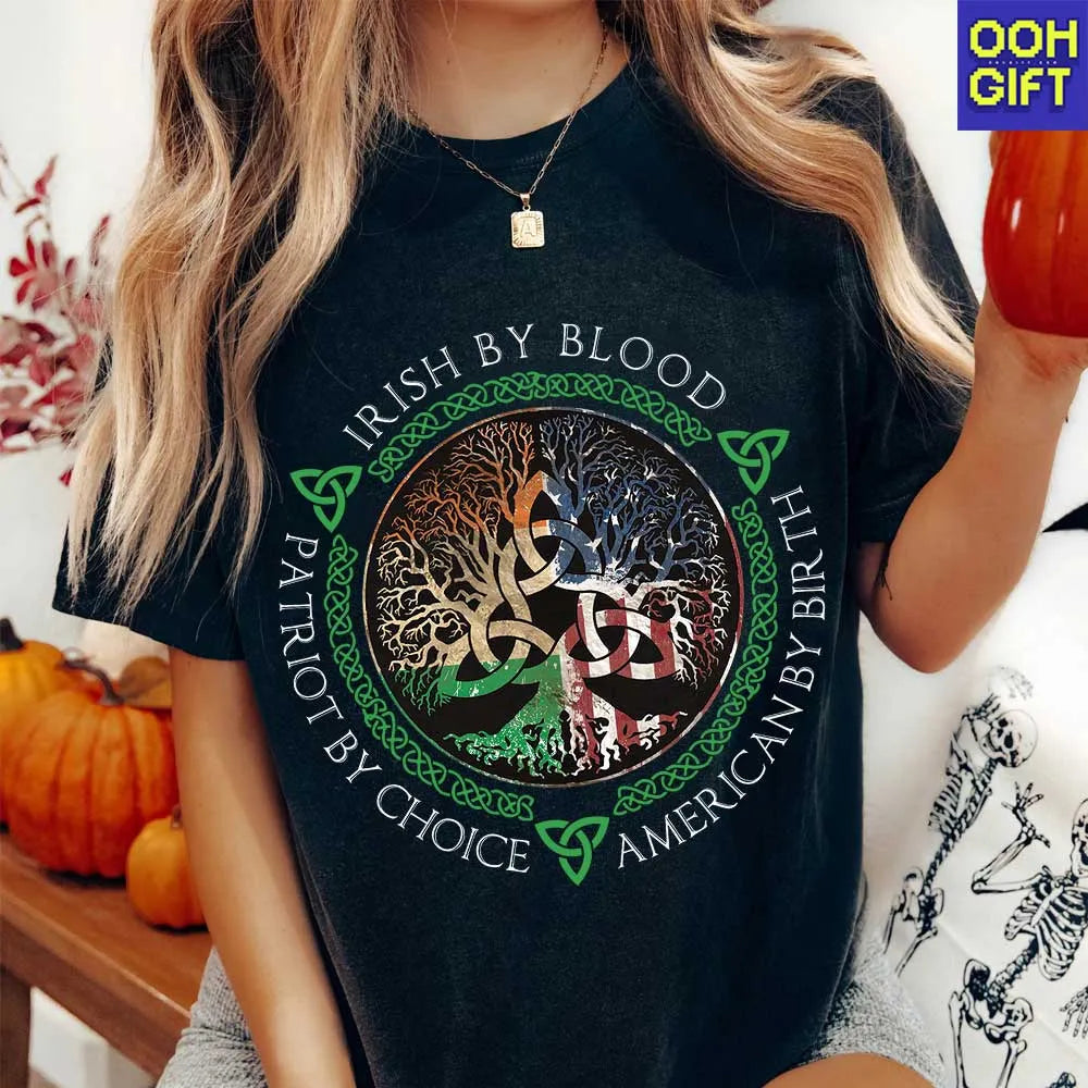 Irish by Blood, American by Birth T-Shirt – Celtic Heritage & Patriot Pride Tee for St. Patrick’s Day - Ooh-Gift