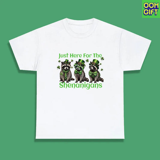 Raccoons Patricks T-shirt – Just Here For The Shenanigans Irish Day Tee