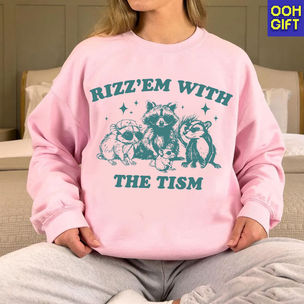 Rizz Em With The Tism Shirt | Funny Raccoon Meme Tee - Autism Awareness