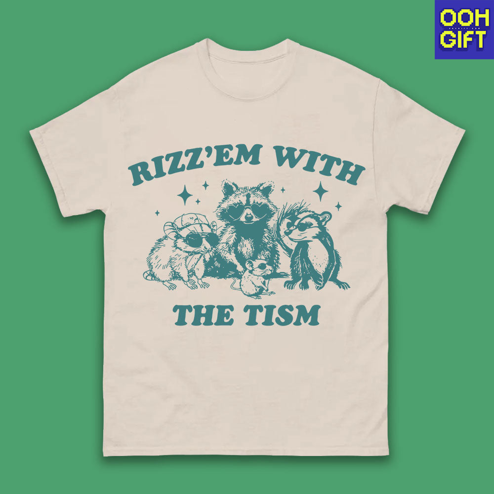 Rizz Em With The Tism Shirt | Funny Raccoon Meme Tee - Autism Awareness