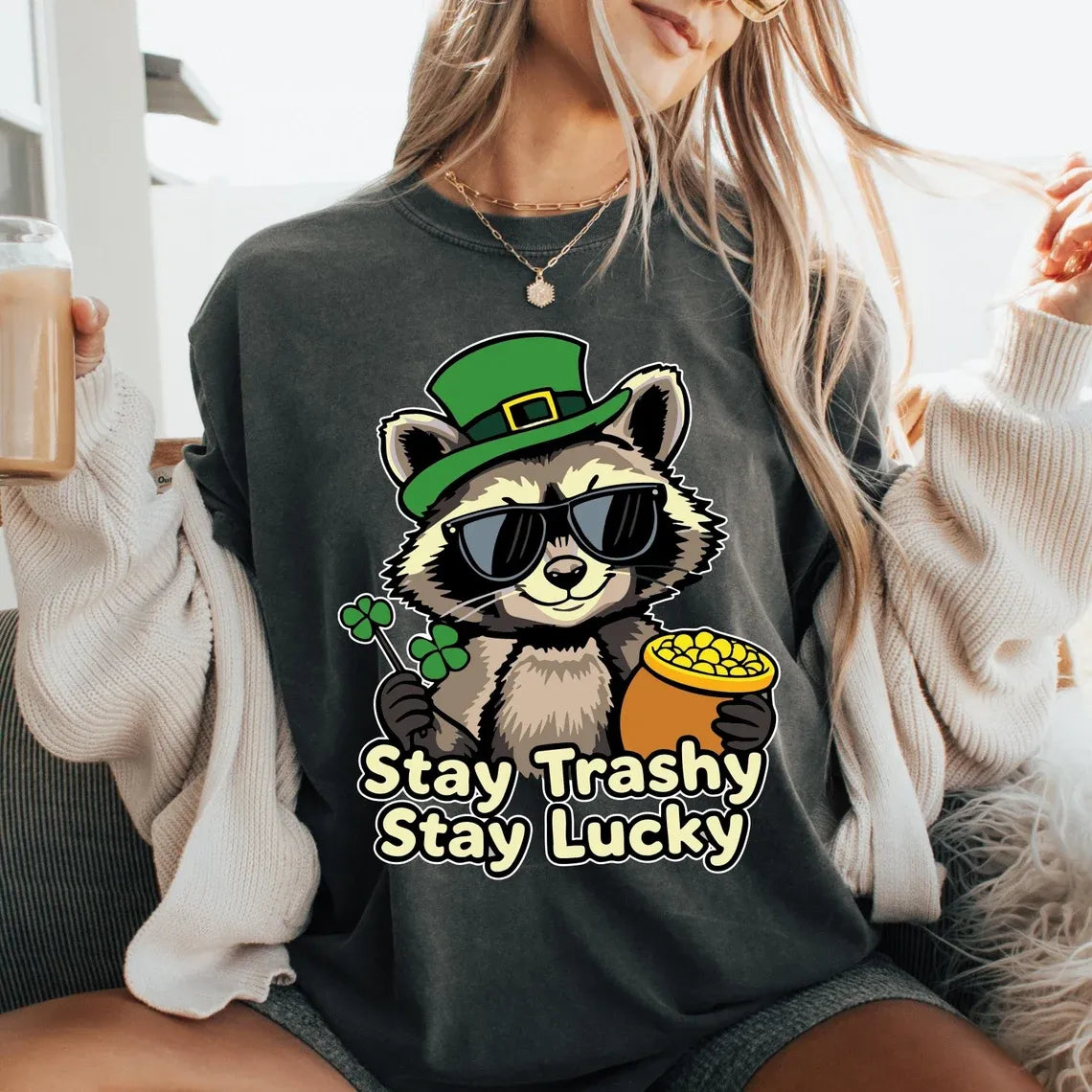 Stay Trashy Stay Lucky Shirts – Funny St. Patrick’s Day Raccoon & Shamrock Tee