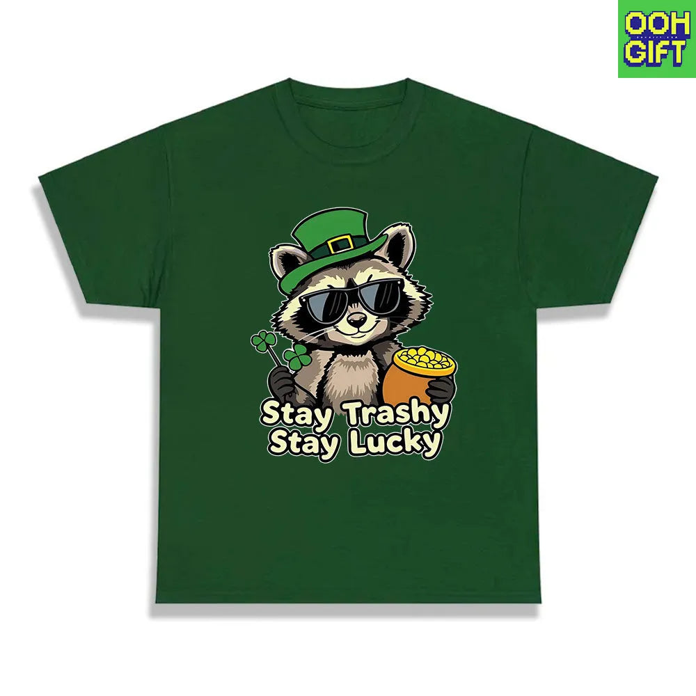 Stay Trashy Stay Lucky Shirts – Funny St. Patrick’s Day Raccoon & Shamrock Tee