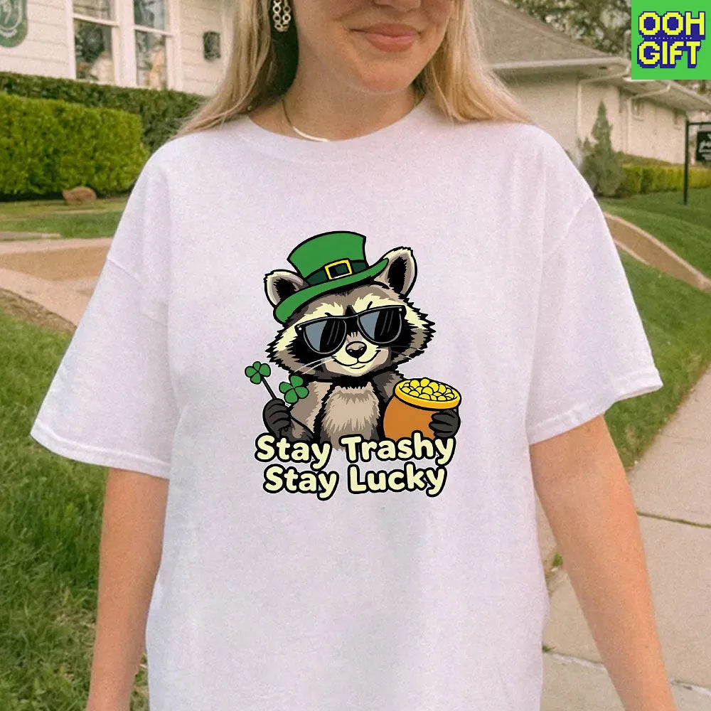 Stay Trashy Stay Lucky Shirts – Funny St. Patrick’s Day Raccoon & Shamrock Tee