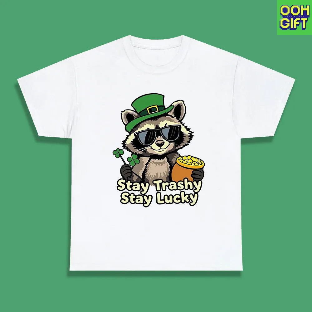 Stay Trashy Stay Lucky Shirts – Funny St. Patrick’s Day Raccoon & Shamrock Tee