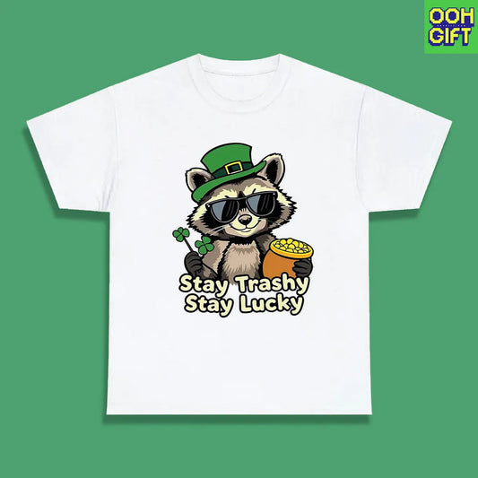 Stay Trashy Stay Lucky Shirts – Funny St. Patrick’s Day Raccoon & Shamrock Tee