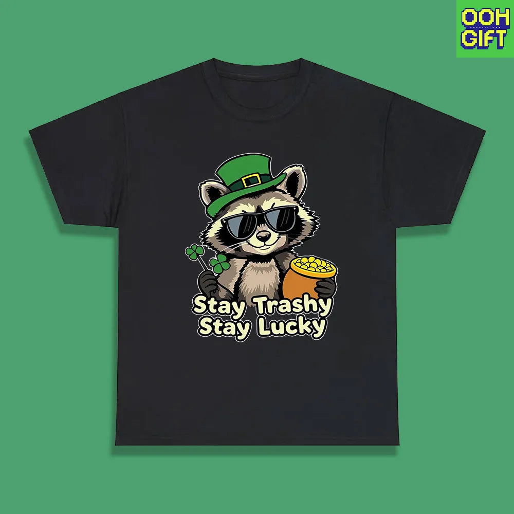 Stay Trashy Stay Lucky Shirts – Funny St. Patrick’s Day Raccoon & Shamrock Tee