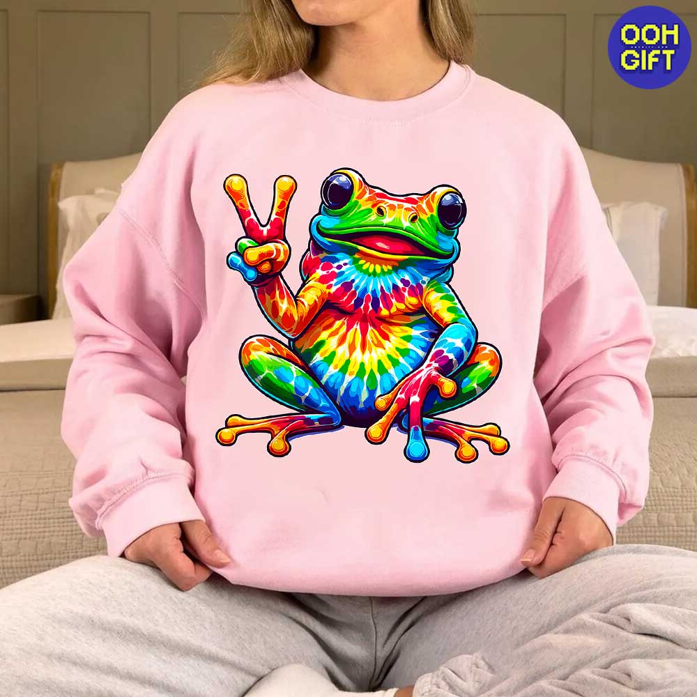 Tie-Dye Frog Peace Sign T-Shirt - Groovy Hippie Retro Tee