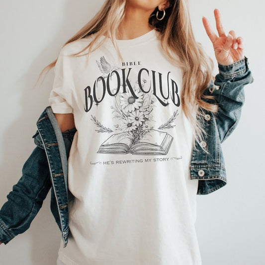 Bible Book Club Tshirt, Christian Aesthetic Clothing, Religious Bookish 
Gift, Faith Apparel Church Shirt, Vintage Jesus "Book Club" Crewneck