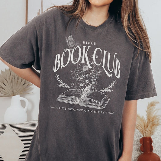 Bible Book Club Tshirt, Christian Aesthetic Clothing, Religious Bookish 
Gift, Faith Apparel Church Shirt, Vintage Jesus "Book Club" Crewneck