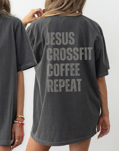 Christian Gym Shirt, Back Print Jesus Crossfit Streetwear Tshirt, 
Christian Men Faith Apparel Gift, Trendy Oversized Workout Gym Girl Shirt
