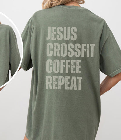 Christian Gym Shirt, Back Print Jesus Crossfit Streetwear Tshirt, 
Christian Men Faith Apparel Gift, Trendy Oversized Workout Gym Girl Shirt