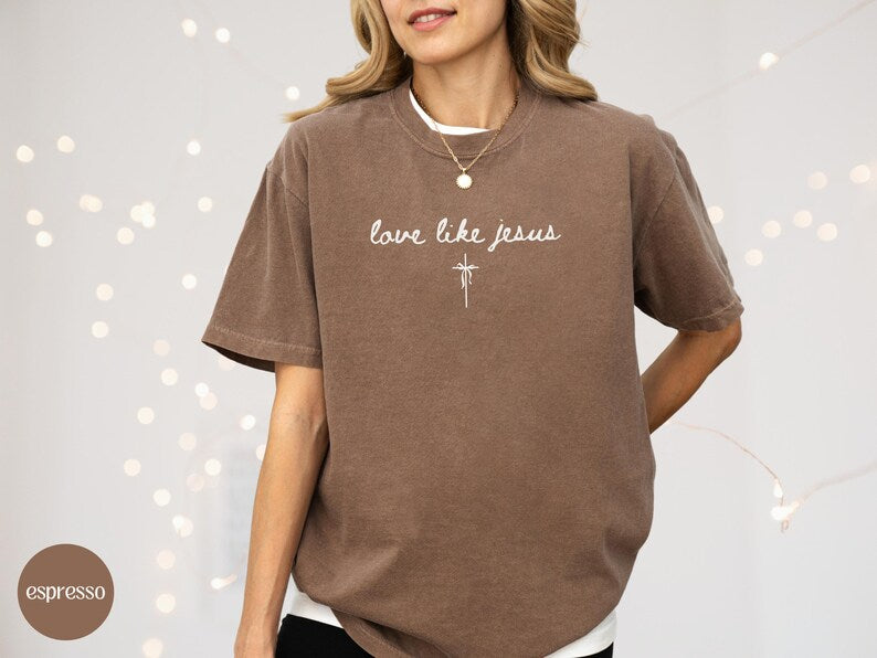 Love Like Jesus Christian Merch Shirt, Coquette Faith Apparel, Comfort 
Colors Crewneck, Religious Trendy Oversized Christian Beach Tshirt