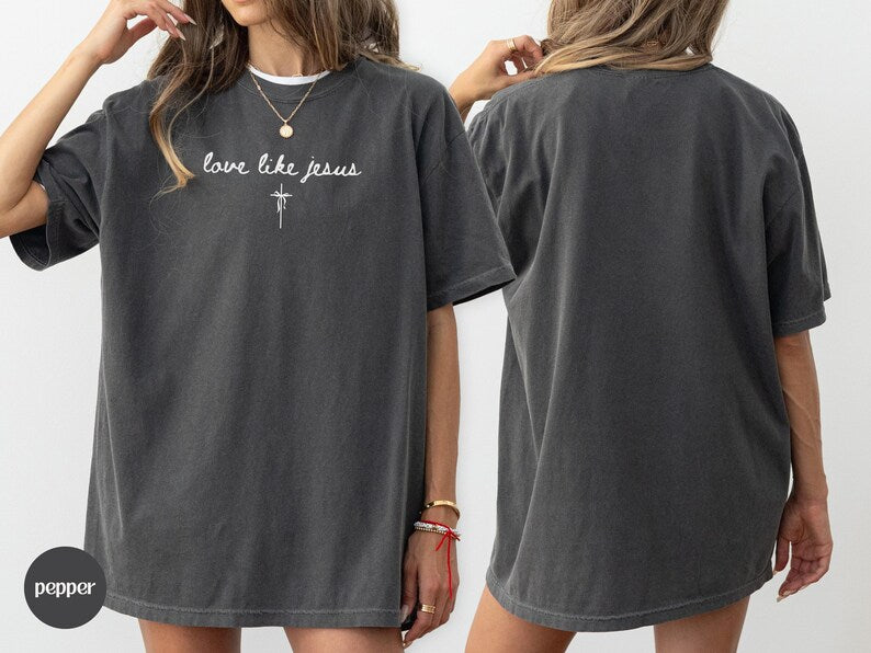 Love Like Jesus Christian Merch Shirt, Coquette Faith Apparel, Comfort 
Colors Crewneck, Religious Trendy Oversized Christian Beach Tshirt