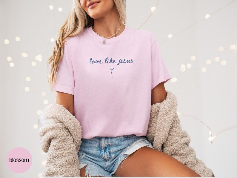 Love Like Jesus Christian Merch Shirt, Coquette Faith Apparel, Comfort 
Colors Crewneck, Religious Trendy Oversized Christian Beach Tshirt