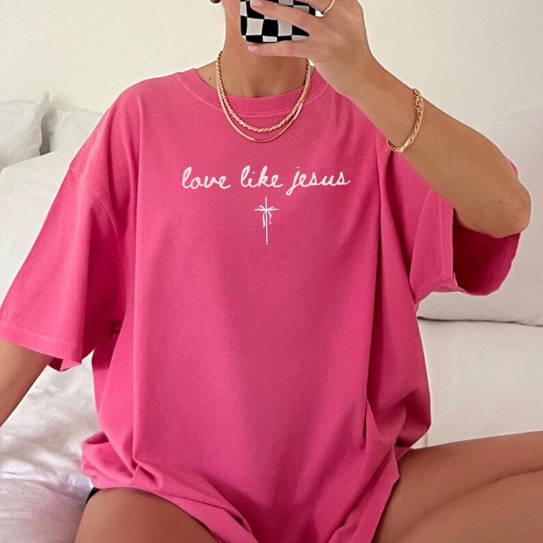 Love Like Jesus Christian Merch Shirt, Coquette Faith Apparel, Comfort 
Colors Crewneck, Religious Trendy Oversized Christian Beach Tshirt